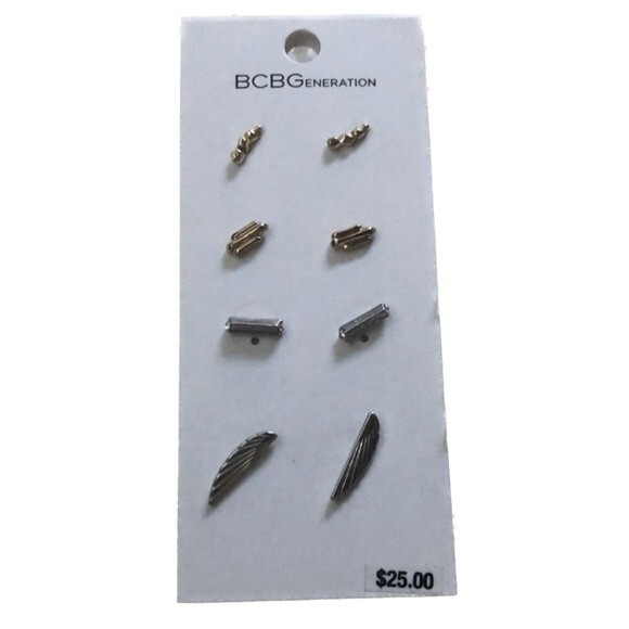 BCBGeneration NWT Gold Sliver Tone Set of 4 Pierced Fashion Earrings - Picture 1 of 2